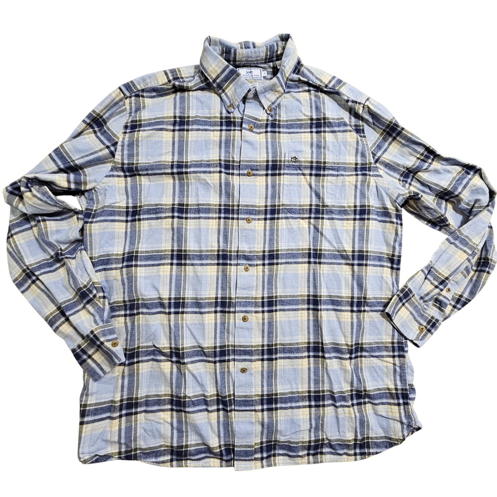 Southern Tide Men XL Classic Fit Plaid Button Down Shirt Blue Yellow Long Sleeve
